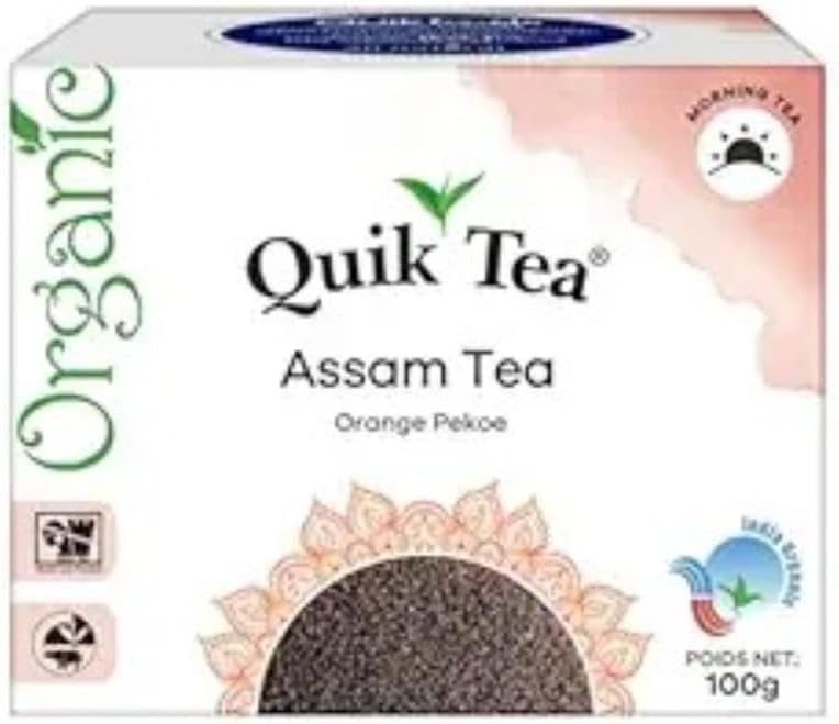 QuikTea Organic Assam Long Leaf Tea | Single Box 7.93 oz (225 Grams) | All-Natural, certified Organic, Bold and malty Long Leaf tea from Assam, Kosher, orthodox tea