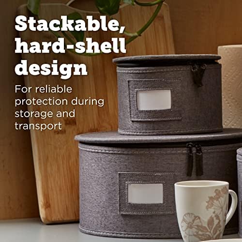 storageLAB China Storage Set, for Dinnerware Storage and Transport, Felt Plate Dividers Included (Grey)