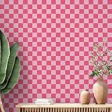 Drydiet Hot Pink Checkered Peel and Stick Wallpaper 70s Retro Funky Checkered Contact Paper Geometric Waterproof Wallpaper Neutral Checkerboard Decor for Bathroom Cabinet(9.8' x 15.75'')