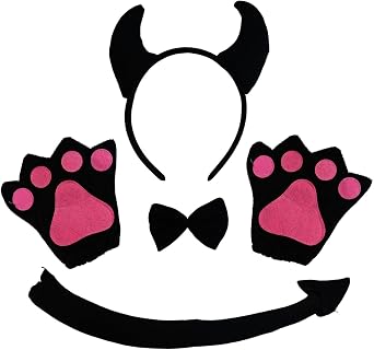 Devil Costume Set with Bow Tie Tail Glove Halloween Devil Ears Headband for Cosplay Costume Party Accessories