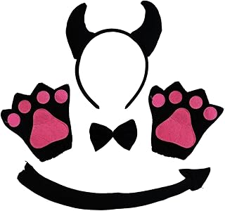 Devil Costume Set with Bow Tie Tail Glove Halloween Devil Ears Headband for Cosplay Costume Party Accessories