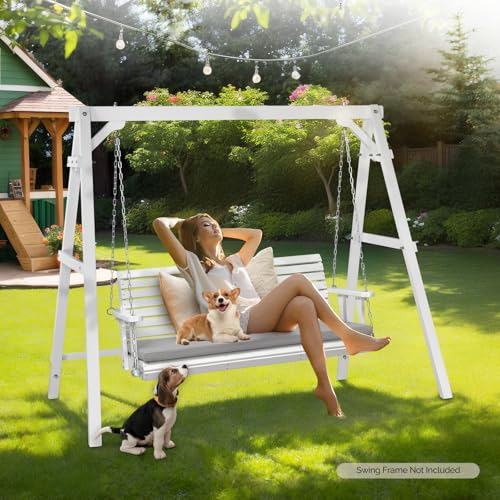 Image of VINGLI 5 FT Heavy Duty Porch Swing with Cushion, 880 LBS Wooden, White