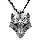 GuoShuang Norse Vikings Pendant Necklace Norse Wolf Head Necklace Original Animal Jewelry Wolf Head hange with Valknut Gift Bag