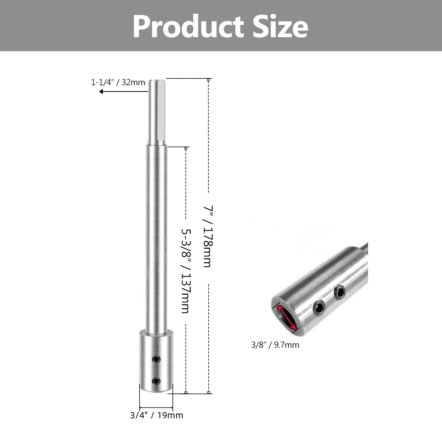 7 Inch Extra Long Forstner Bit Extension, Adding Over 5-5/8 Inches of Drilling Depth to Your 3/8 Inches Round or Hex Shafts Forstner Bit for Wood Turners Furniture