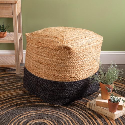 Generic Natural and Black Jute Floor Pouf