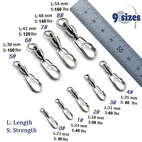 FishTrip 30Pcs Ball Bearing Fishing Swivels with Oval Split Ring, Stainless Steel Snap Swivel Saltwater,Heavy Duty Terminal Tackle Connector (1#) - Thumbnail 4