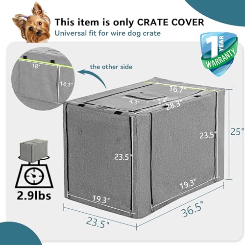 PETSFIT 36 Inch Wire Dog Crate Cover, Double Doors, Mesh Window, Detachable Top and Back Flap, Grey by Petsfit - Image 3