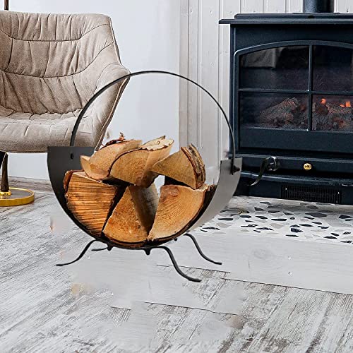 GBS Firewood Storage Rack Metal Log Stand For Indoor Outdoor Half Round Fireplace Firewood Holder Firewood Storage Organizer_ Black (H 43 x W 36 x D 31 cm (Approx.)