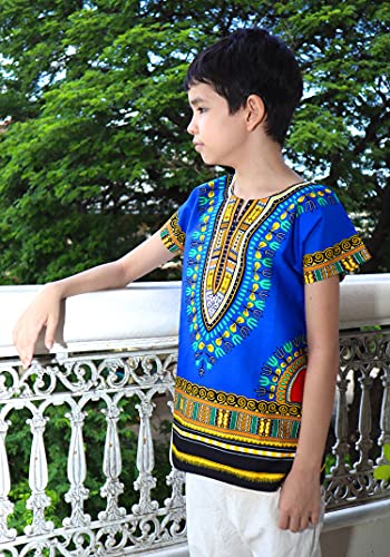 Image of RaanPahMuang Unisex Bright Africa Classic Childrens Dashiki Cotton Shirt Boys Girls