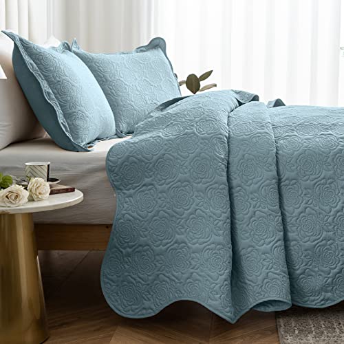 Auemtyn Quilt Set King Size Spa-Blue 3 Piece, Soft Bed Quilt Lightweight Microfiber Bedspread, Reversible Bed Coverlet For All Season (1 Quilt,2 Shams) #TOP2