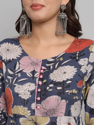 Image of Rapsodia Womens Cotton Green & Brown Floral Printed Flared Kurta