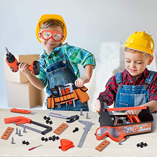 iBaseToy Kids Tool Set - 32 PCS Toddler Tool Set with Tool Box & Electronic Toy Drill, Pretend Play Kids Construction Toy Set, Toy Tools for Kids Ages 3 , 4, 5, 6, 7 Years Old, Boy Toys
