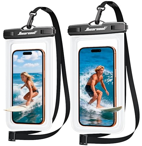 Hiearcool Waterproof Phone Pouch, Waterproof Phone Case with Crossbody Lanyard Compatible for iPhone 17 16 15 14 13 Pro Max Up to 8.9', Cellphone Dry Bag Travel Essentials for Beach -Clear-2Pack