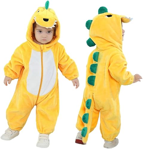 LOLANTA Disfraz de dinosaurio para niños pequeños, unisex, de franela con capucha, mameluco de disfraz LOLANTA Disfraz de dinosaurio para niños pequeños, unisex, de franela con capucha, mameluco de disfraz
