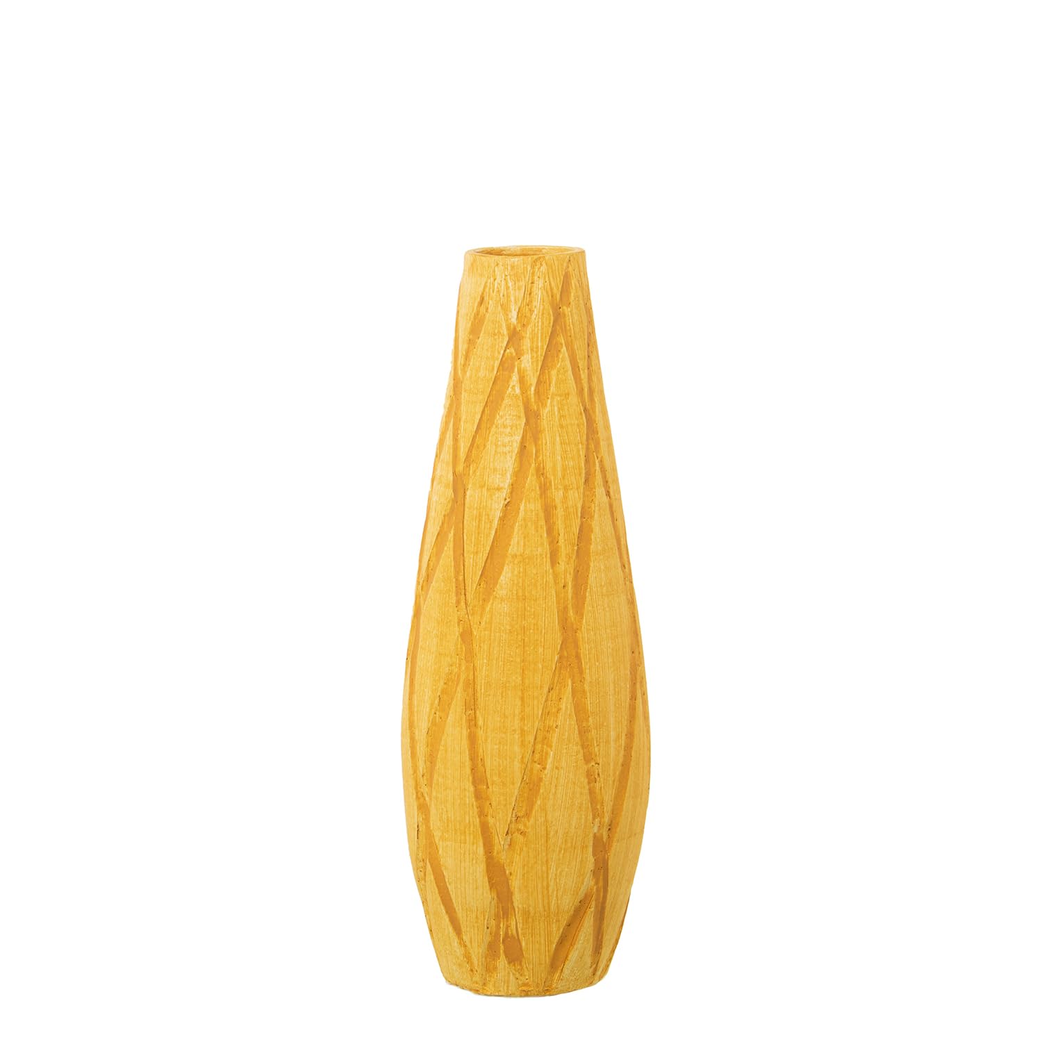 DRW Jarron Alto de Suelo de Ceramica con Rombos en Amarillo 20x20x60 cm