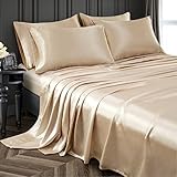 Pothuiny 6-Piece Queen Satin Sheets Luxury Silky Taupe Satin Bedding Sheet Set, 1 Deep Pocket Fitted...