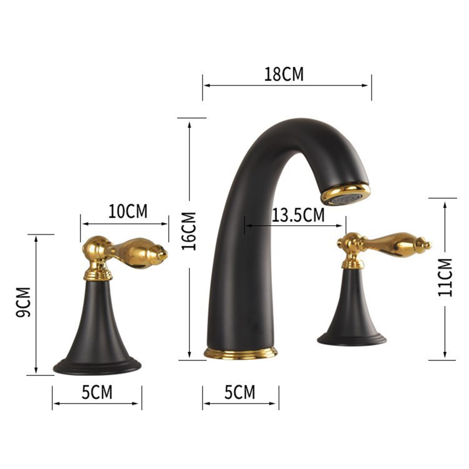 Waschbeckenarmatur 3-Loch Schwarzgold, Messingarmatur Badezimmer, Waschbeckenarmatur Warm- Und Kaltwassermischer, 3-Loch-Armatur Kompatibel Mit Waschbecken, 2-Griff-Badezimmerarmatur, Waschbeckenarmat