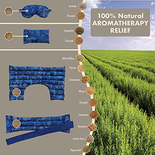 Nature Creation Set Of 4 Microwave Heating Pads - Includes Microwavable Heating Pad For Neck & Shoulders, Heat Pack For Back & Cramps, Lavender Eye Mask & Sinus Relief Mint Pack - 1 Set Blue Flowers #TOP3
