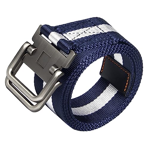 balacoo Heavy Duty Adjustable Nylon Duty Belt with Metal Buckle for Outdoor Activities Style Comfortable Breathable Blue and White Color Suitable for All Pants Types