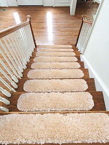 ULTRA SOFT Shipskin Carpet Stair Treads NON-SLIP MACHINE WASHABLE Stair Mats/Rugs, 22x67cm - 40mm Thickness - London (Beige, 7)