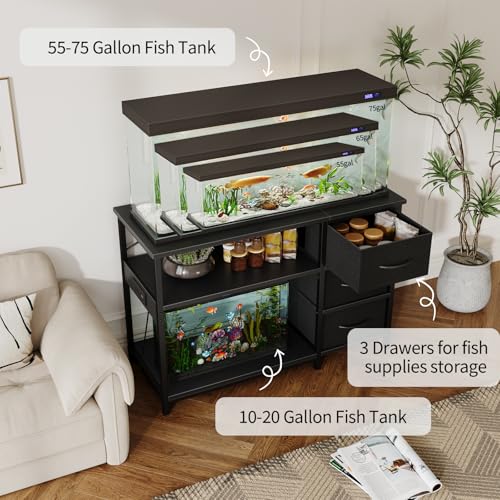 Image of Garvee 55-75 Gallon Aquarium Stand, Heavy Duty Fish Tank Stand with Drawers & Shelves, LED Light, 1000lbs Capacity, Fish & Reptile Tanks Stand with Power Outlet & USB | with Drawers & Shelves, LED Light, 1000lbs Capacity, Fish & Reptile Tanks Stand with Power Outlet & USB