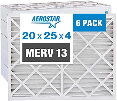 Aerostar Home Max 20x25x4 MERV 13 Pleated Air Filter, Made in the USA, Captures Virus Particles, (Actual Size: 19 1/2"x24 1/2"x3 3/4"), 6-Pack