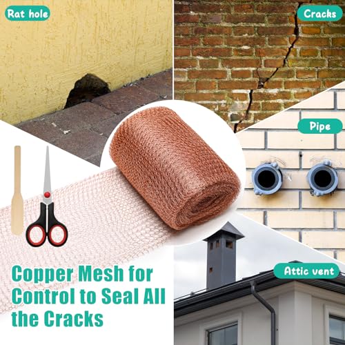Copper Mesh Roll (5\" x 50 ft), Blocker for Hole，Double Layer Copper Fill Fabric,Gap Hole Filler,Copper Wool for Bat Snail Bird Rodent Control,Copper Wire with Packing Tool and Scissors for Plants - Thumbnail 3