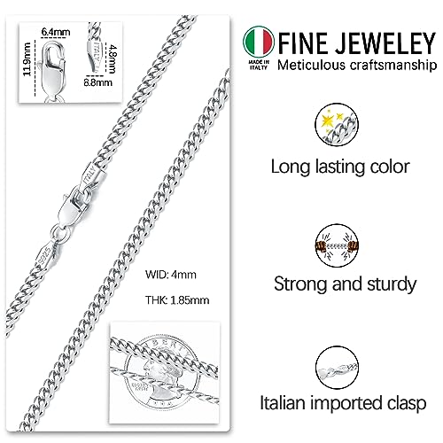 Italian Solid 18k Gold Over 925 Sterling Silver Chain Necklace for Men, 4mm Diamond Cut Cuban Chain for Men Boys Women, Sturdy & Shiny & Not Easy to Fade & Comfortable 16 18 20 22 24 26 Inch3