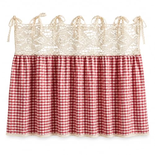 Vilarihor Vintage Oven Curtain Skirt for Farmhouse Kitchen Decor, Check Decorative Oven Door Curtain with Tie Top, Cottagecore Stove Handle Cover Skirt for Rustic Kitchen, Cabinet & Home Decor