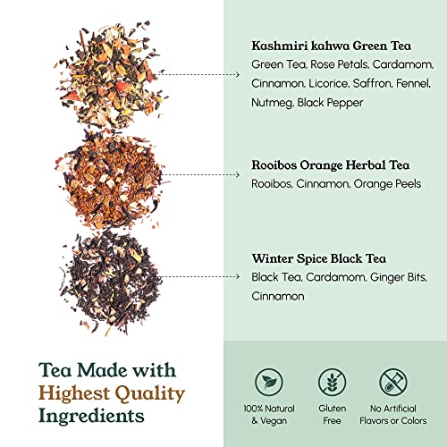 Teaniru, Grandeur Tea Collection - Premium Tea Gift Set | 3 Aromatic Flavors In Golden Tins |Tea Sampler Gift - Black Tea, Green Tea & Herbal Tea | Tea Gift Sets #TOP2