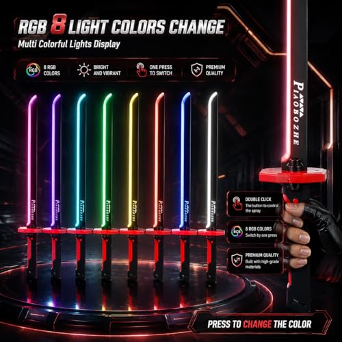 Image of NeonWarrior Anime LED Sword Toy | 7-Color Glowing Katana with Smoke Mist, Spark Effects & Sound Action | Cosplay Roleplay Party Prop Display Collectible Sword