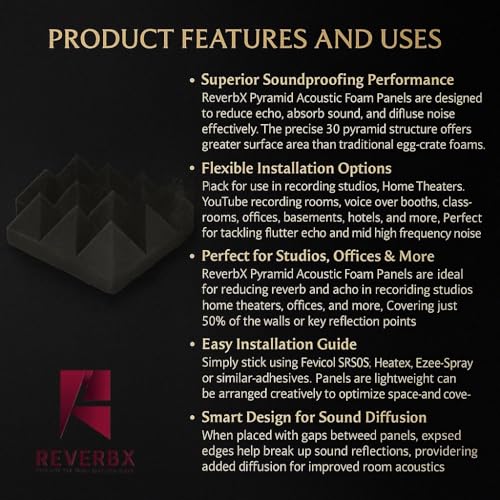 Image of Pyramid Acoustic Foam Panels (Pack of 9) - Compressed Packing - 12 inch X 12 inch X 2 inch, 38 Density | Acoustical Soundproofing for Studio, Theater etc | Echo & Reverb Absorption (Charcoal Black)