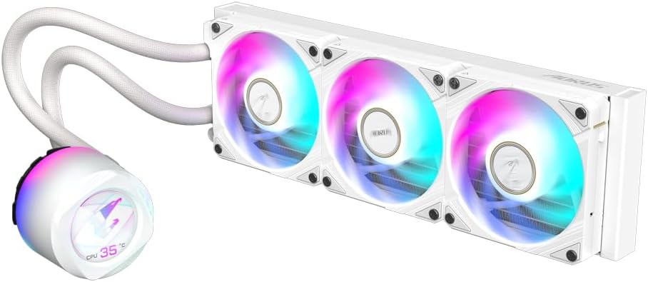 GIGABYTE AORUS WATERFORCE X II 360 ICE AIO liquid cooler components laid out