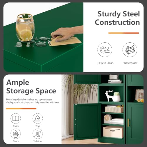 Image of Tall Narrow Pantry Cabinet for Kitchen, 67 inch H Metal Storage Cabinets with Doors and 3 Adjustable Shelves for Dining Room, Living Room and Home Office (20 inches Wide Green)