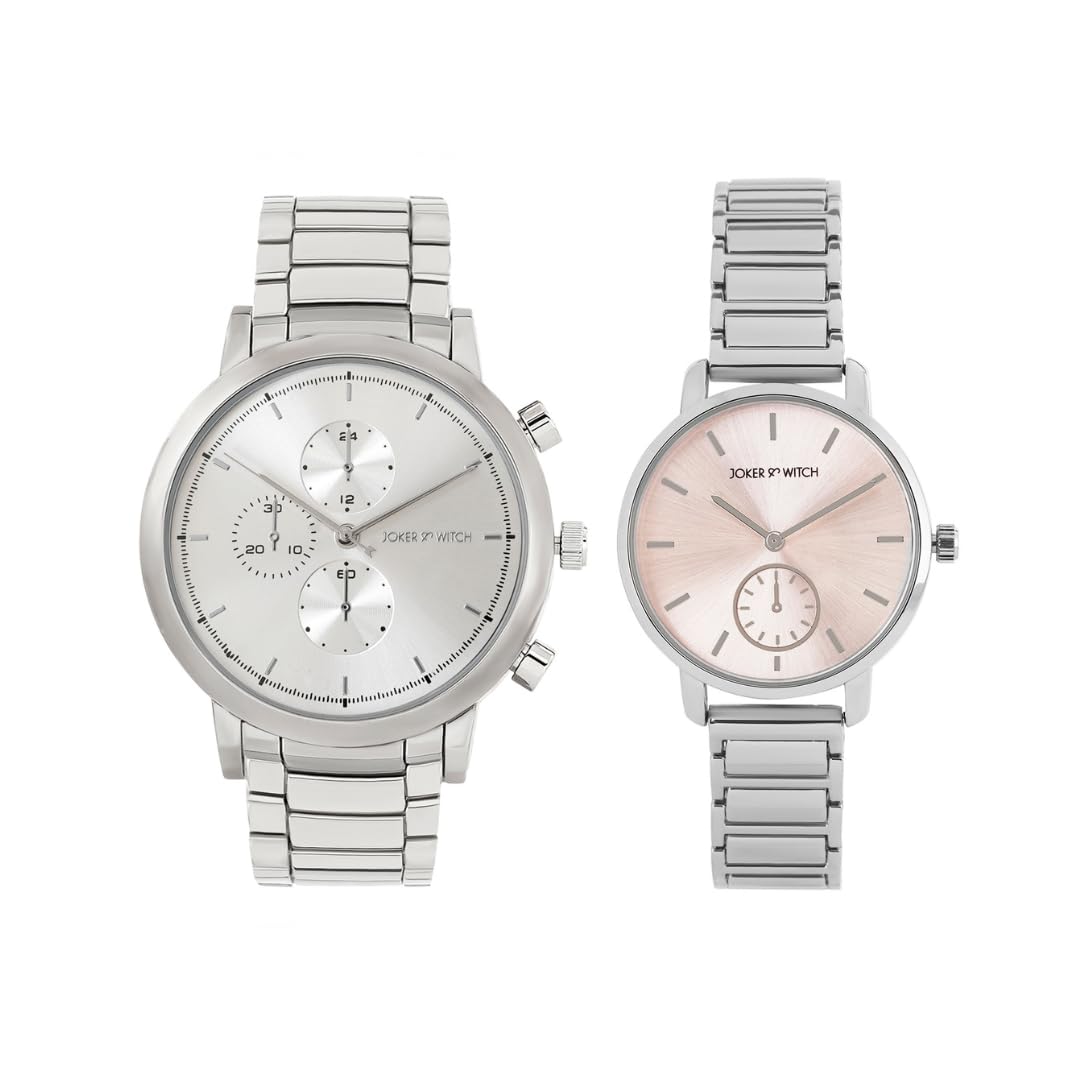 Joker & Witch Stainless Steel David & Patrick Couple Analogue Watches, Pink Dial, Silver Band (B0CVL5Y7HX) Amazon Price History, Amazon Price Tracker