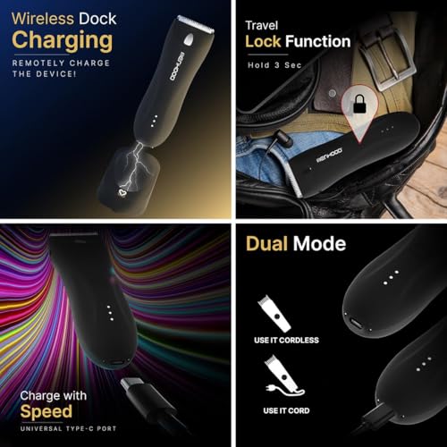 Image of MENHOOD Trimmer 1.0 Pro Black Waterproof Manscaping Body Ball Groin Trimmer for Men Type-C Wireless Charge LED Spotlight 150 Min Runtime Ceramic Blade IPX7