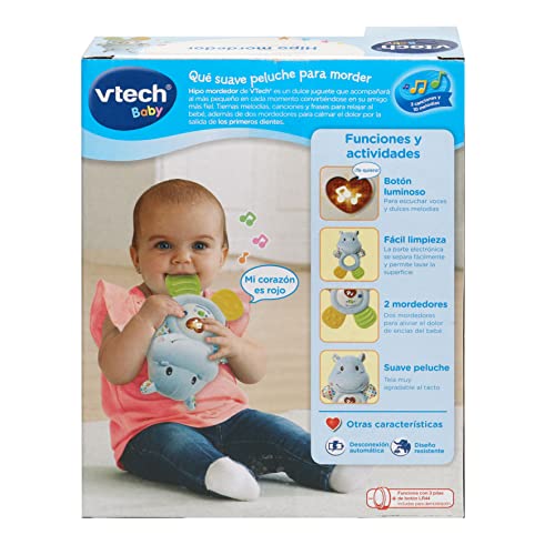 VTech-Baby HIPO mordedor Hipopótamo de peluche musical y sonajero que ayuda a calmar y aliviar a tu bebe con tiernas frases, canciones y melodías, Color azul (3480-502522), versión ESP - imagen 7