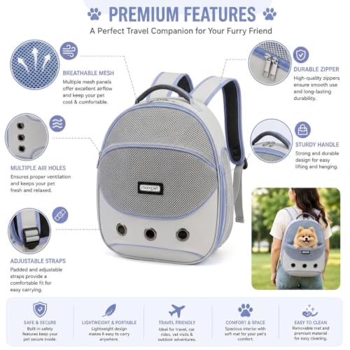 Image of Large Cat Backpack Carrier ExpandablePet Carrier Backpack for Small Medium Cats Fit Up to 18 Lbs, Foldable Puppy Backpack Carrier for Travel,Hiking (White, Blue)