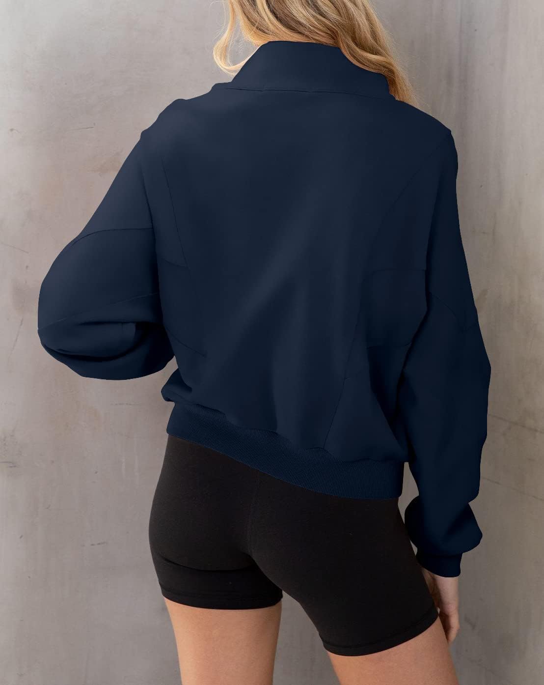 INFITTY Women's Long Sleeve Jacket Full Zip Up Stand Collar with Pockets Casual Batwing Lightweight Sweatshirts