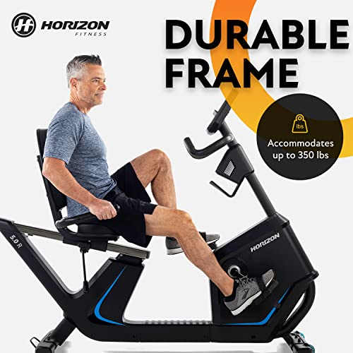 Image of Horizon Fitness 5.0R Recumbent Bike, Fitness & Cardio, Magnetic Resistance Cycling Bike with Bluetooth, Comfort Seat with Lumbar Support, Step-through Frame, and 350lb Weight Capacity