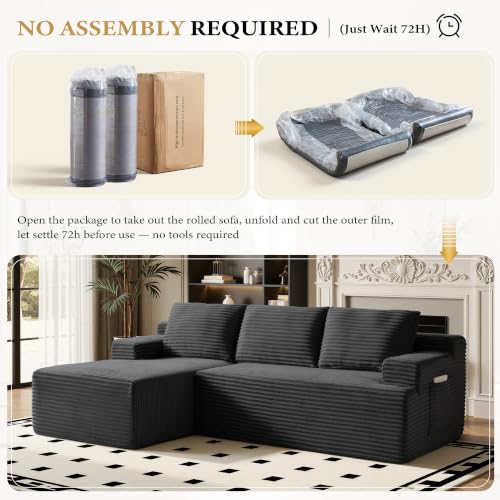 Image of 96 inch Sectional Couches for Living Room Cloud Couch Sofa with L-Shape Upholstered Boneless Couchs Modern Modular Sectional Couch with Chaise (Dark Grey, 96 inch L Shaped with Left Facing Chaise)