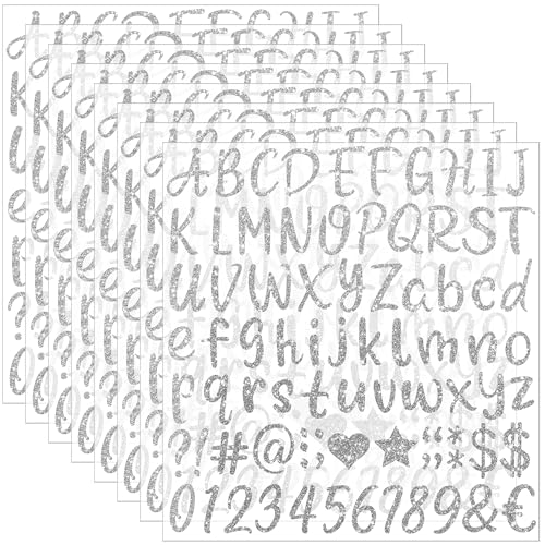 648 PCS Letter Stickers Glitter Alphabet Stickers Self Adhesive Waterproof Vinyl Small ABC Letters for Graduation Cap Water Bottles Cup Mailbox Number Scrapbooking Notebook Sign Crafts Decor(8,Silver)
