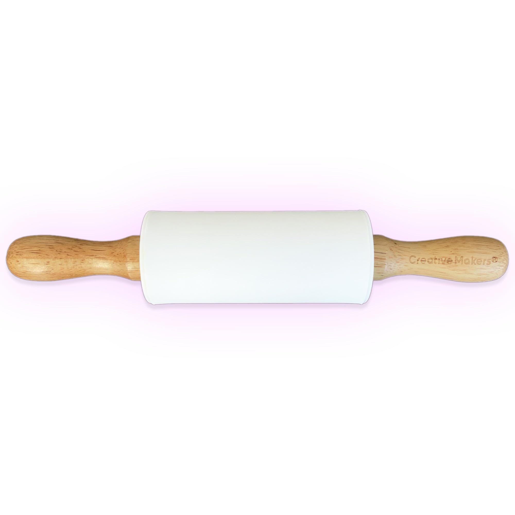Small Rolling Pin for Kids, Non-Stick Silicone Surface with Wooden Handles for Play Dough and Baking Rolling Pin (9in, White)
