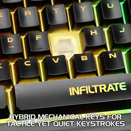 Enhance Infiltrate Membrane Gaming Keyboard - Rgb Gaming Keyboard With Quiet Mechanical Clicking Keys - 7 Color Led + 9 Dynamic Effects, Led Sound Response - Spill Resistant With Metal Accents #TOP7