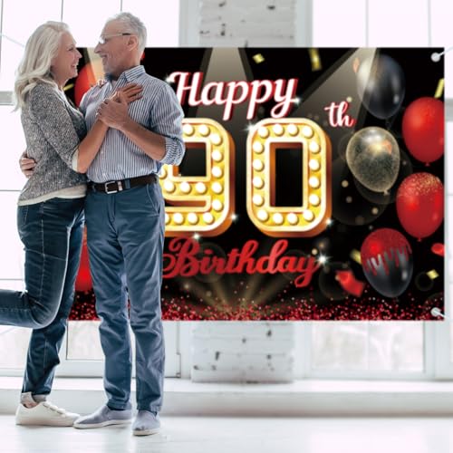 Fondo Fotográfico Feliz 90º Cumpleaños Globo Rojo miniatura 5