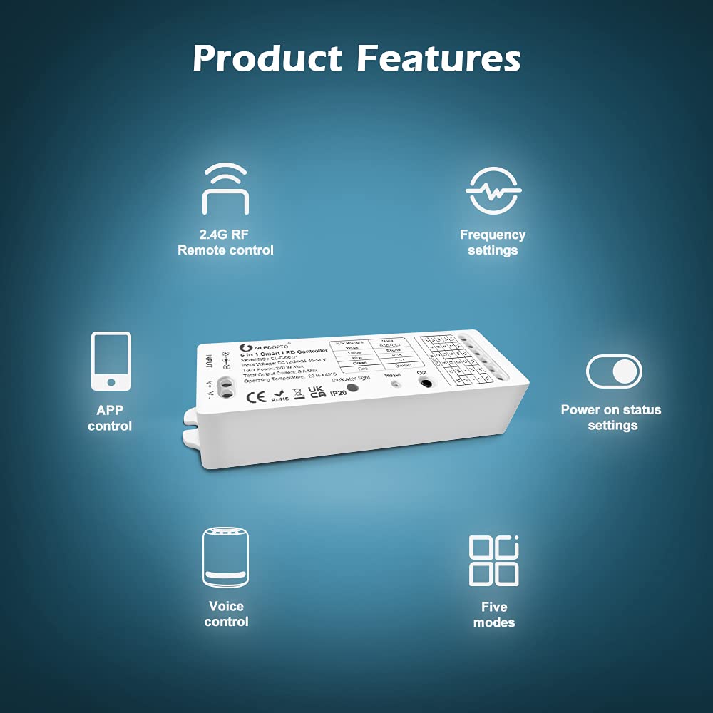 GLEDOPTO ZigBee 3.0 LED Controller Pro – Smart Controller Für RGB/RGBW LED Strips, Sprachsteuerbar, 12–54V