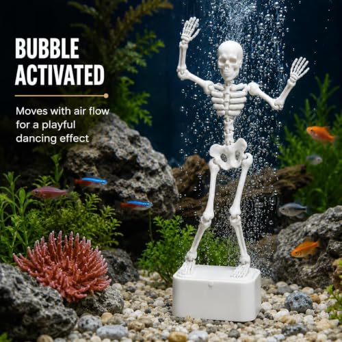 Image of Dancing Skeleton Aquarium Ornament with air Bubble Action | 3D Printed | Fun Aquarium Decor for Freshwater & Saltwater Tanks(Suction Cup not Included)