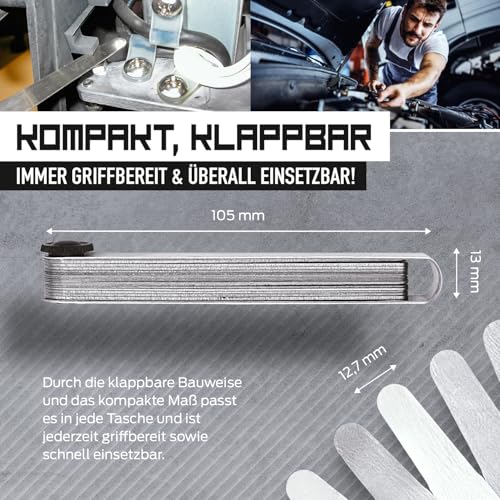 MIB Präzisions-Fühlerlehren 100 mm/32 Blatt | Werkzeug aus gehärtetem Federstahl | Fühlerlehre Ventilspiel | Spaltmaßlehre für KFZ, Maschinen- & Getriebebau | Dickenmesser | Toleranz gem. T3 DIN 2275