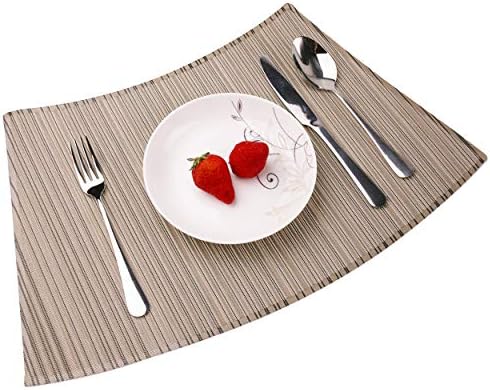 Convetu Placemats for Round Tables, PM08 Dining Mats Set of 4 Textilene PVC Vinyl Kitchen Farmhouse Stripe Style Non Slip Heat Resistant Washable (Grey