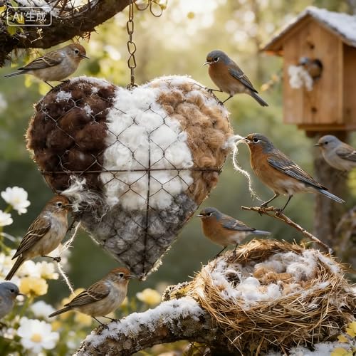 MEIBAS 2026 new Handmade Alpaca Fiber Bird nest Heart Bird nest Material Frame Winter Wild Bird Tree House Hummingbird nest Box Outdoor Garden Art Bird House a Gift for Bird Lovers. (1pc)